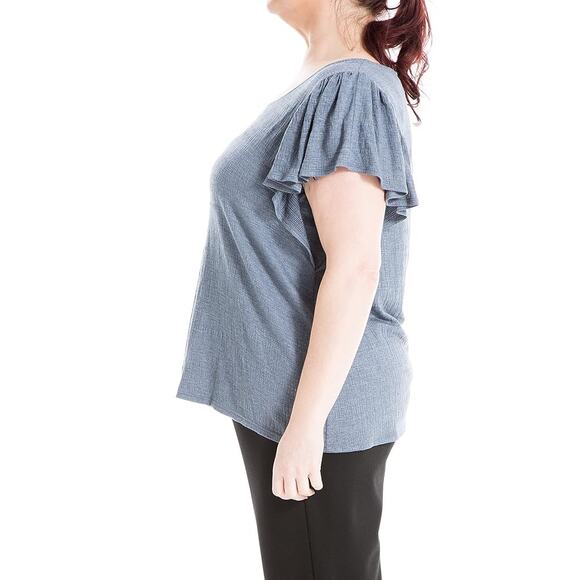 Max Studio Women's Plus Size 2X Flutter Sleeve Crinkle Jersey Knit Top Casual - Picture 2 of 10